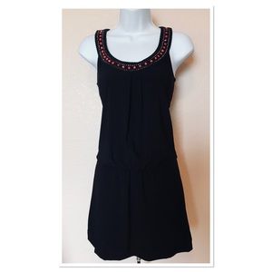 WHBM Black Red Beaded Neck Tunic Top Size XXS